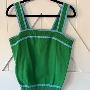 Green Knit Tank with Light Blue Trim